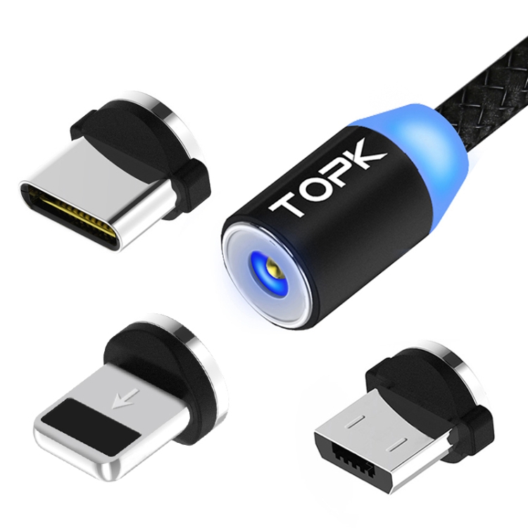 TOPK 2m 2.1A Câble de Charge Magnétique Tressé USB Mesh avec Indicateu