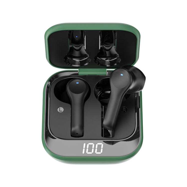 K08 Wireless Bluetooth 5.0 Noise Cancelling Stereo Binaural Earphone with Charging Box LED Digital Display Green