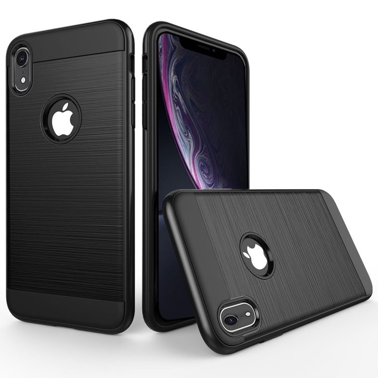 For Iphone Xr Brushed Texture Shockproof Rugged Armor Protective Caseblack