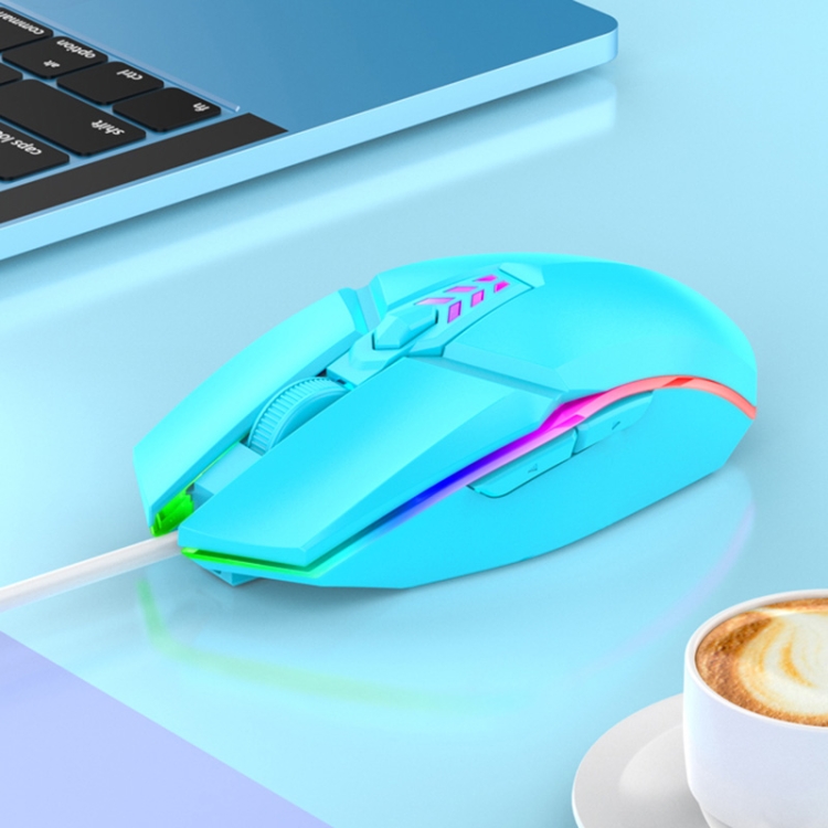 Tipo C Ratón con cable Juegos ópticos USB C Mouse azul RGB Luz para PC  portátil
