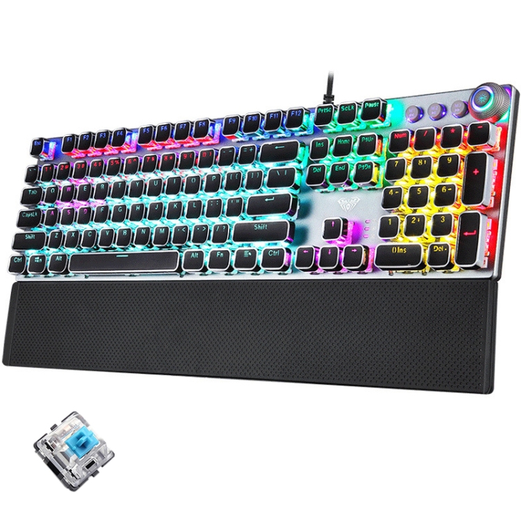 AULA F2088 108 Keys Mixed Light Plating Punk Mechanical Blue Switch Wired  USB Gaming Keyboard with