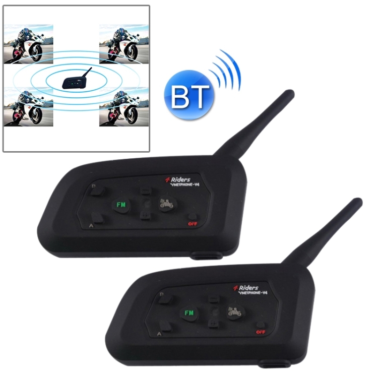 Vnetphone 2PCS 1200M Motorcycle Bluetooth Helmet Intercom For 6 Riders BT  Wireless Waterproof Interphone Headsets MP3