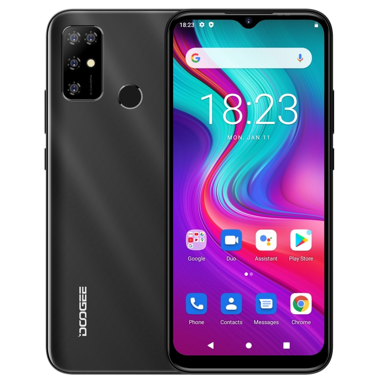 [HK Warehouse] DOOGEE X96 Pro, 4GB+64GB, Quad Back Cameras, 5400mAh Battery, Rear-mounted Fingerprint Identification, 6.52 inch Water-drop Screen Android 11.0 SC9863A OCTA-Core up to 1.6GHz, Network: 4G, OTG, Dual SIM(Black)