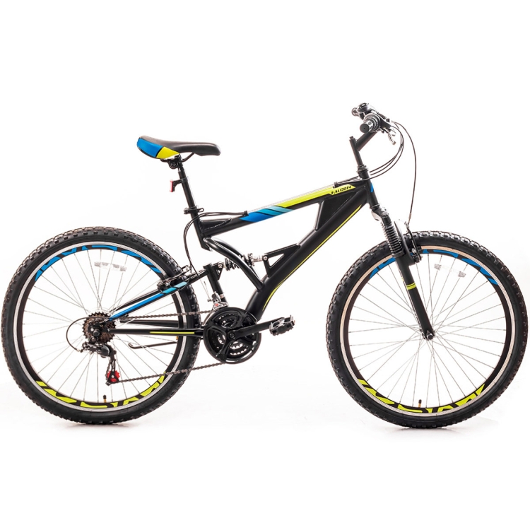 US Warehouse FALCON 26 inch Full Suspension 21 speed Aluminum Alloy Frame Mountain Bike Black Blue