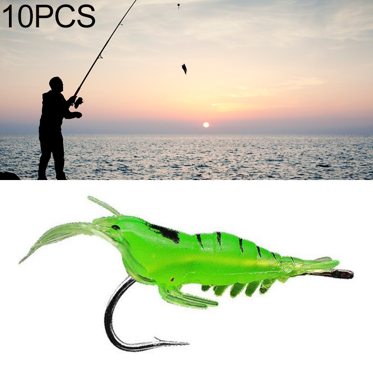 10 PCS 4cm Fishing Soft Artificial Shrimp Bait Lures Popper Poper Baits  with Hook(Green)