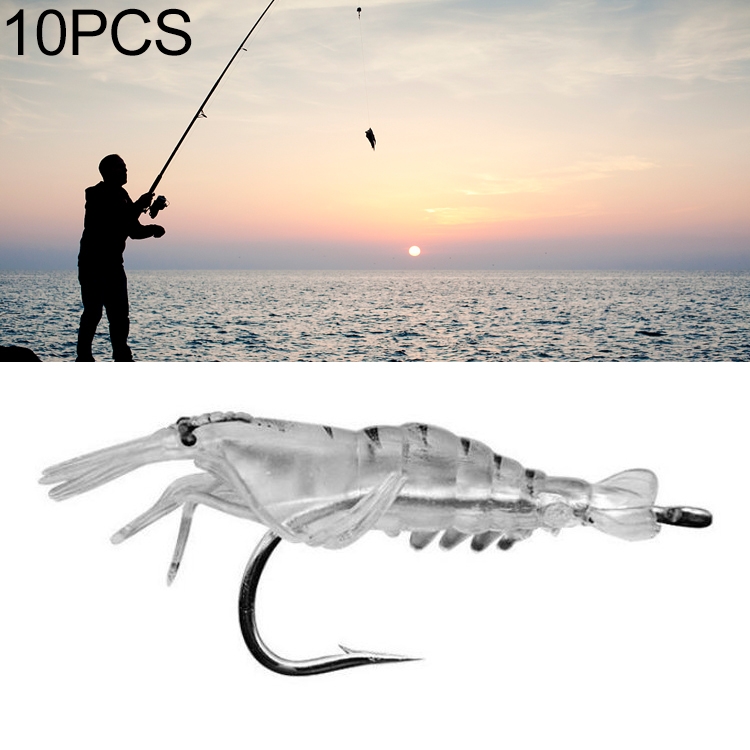 10 PCS 4cm Fishing Soft Artificial Shrimp Bait Lures Popper Poper Baits  with Hook(Transparent)