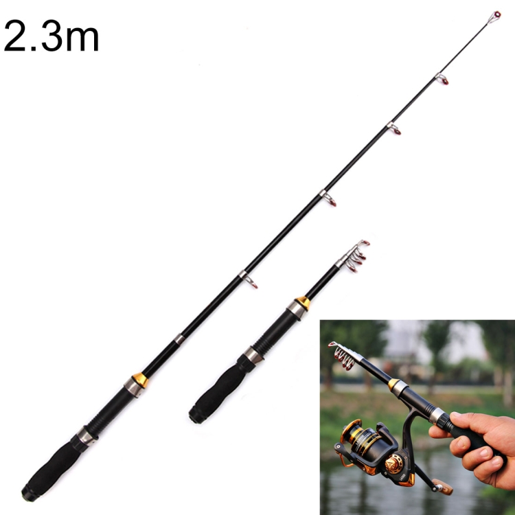 37cm Portable Telescopic Sea Fishing Rod Mini Fishing Pole, Extended Length  : 2.3m, Black Tube-type