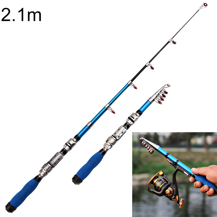 36cm Portable Telescopic Sea Fishing Rod Mini Fishing Pole, Extended Length  : 2.1m, Blue Clip Reel