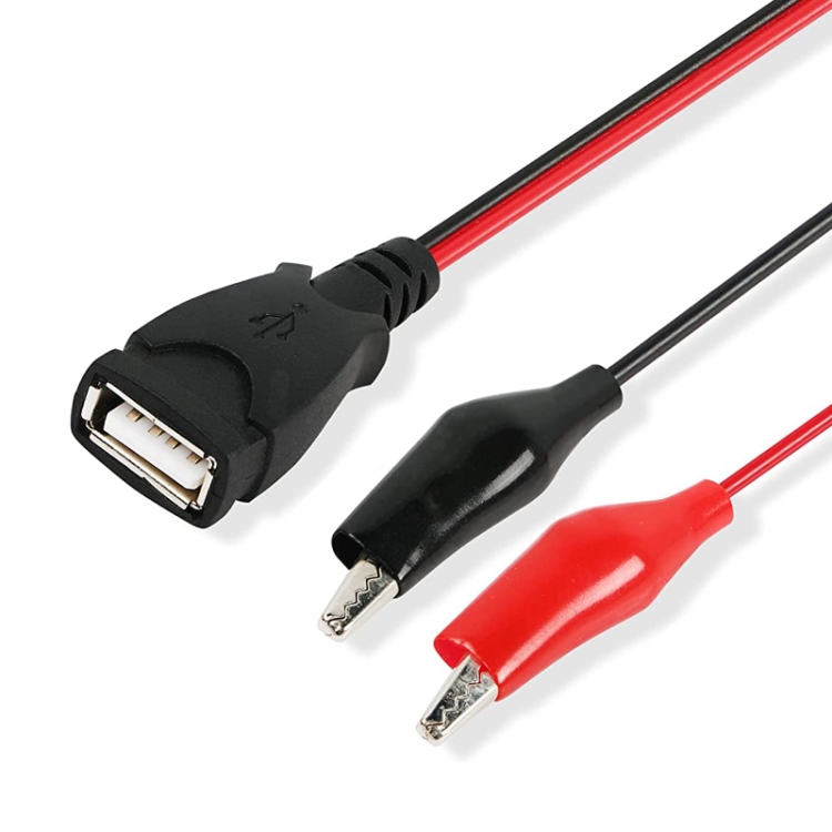 USB-A-Buchse auf 2 x Krokodilklemme Stromanschluss-Verlängerungskabel,  Länge: 0,5 m