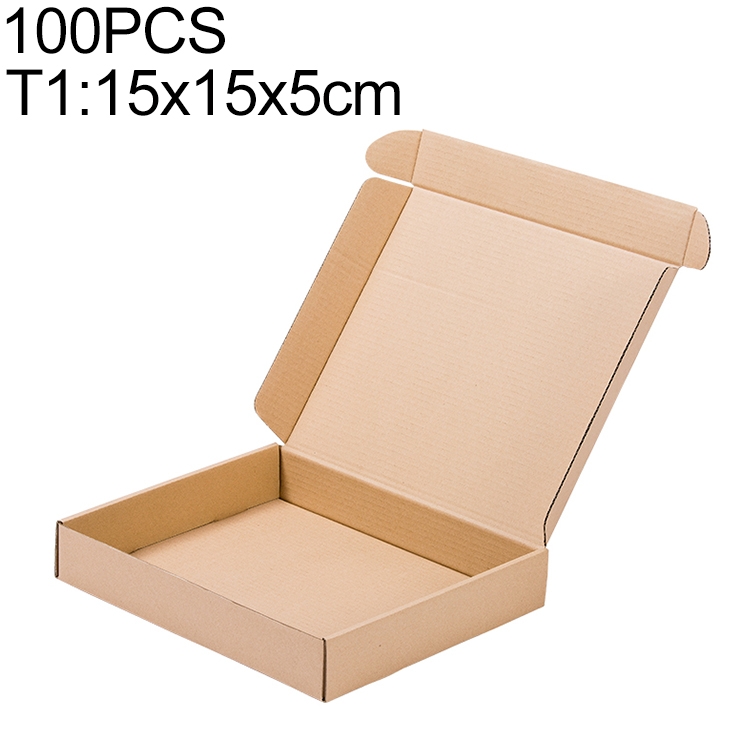 100 PCS Kraft Paper Shipping Box Packaging Box, Size T1, 15x15x5cm