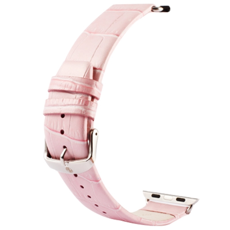 Kakapi for Apple Watch 42mm Crocodile Texture Classic Buckle Genuine Leather Watchband with Connector Pink