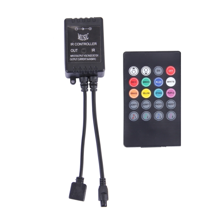 DC12V/24V RGB Bluetooth Music Smartphone APP 3 Key LED Light Controller, 20  Key IR Remote Control