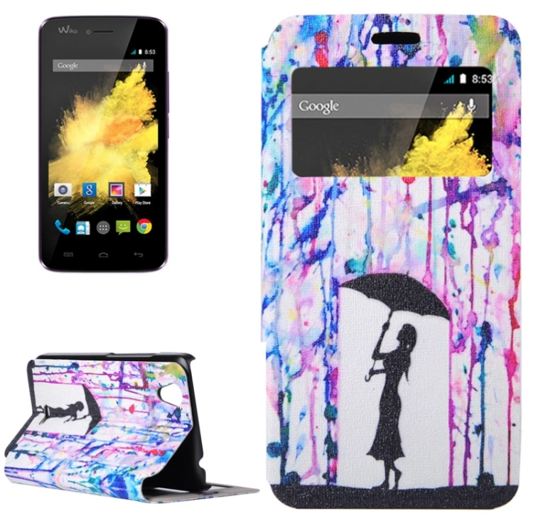 Girl Pattern Colored Drawing Leather Case with Holder & Caller Display