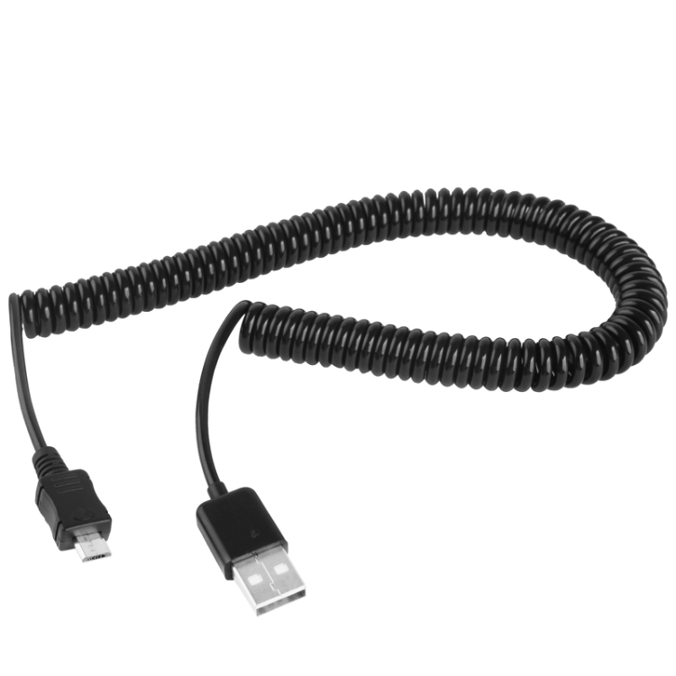 2m Micro USB Data Sync Charging Coiled Cable / Spring Cable(Black)