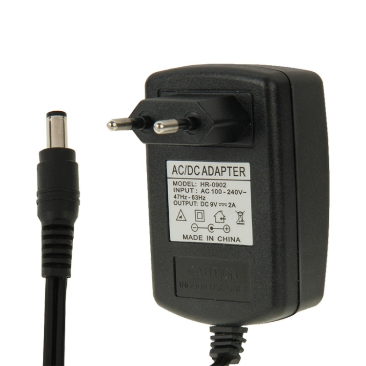 AC Zu DC Netzteil 9V 2A | Stecker 5,5x2,1 Mm | EU-Stecker | Mittig Negativ (Center Negative)