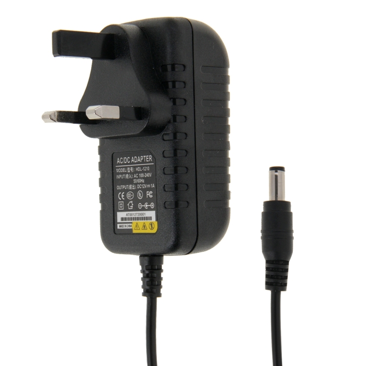 UK Plug AC 100-240V to DC 12V 1A Power Adapter, Tips: 5.5 x 2.1mm