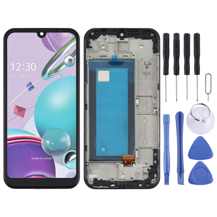 프레임이 있는 LG K31 LM-K300Q, LMK300 디지타이저 전체 어셈블리용 TFT LCD 화면(검은색)