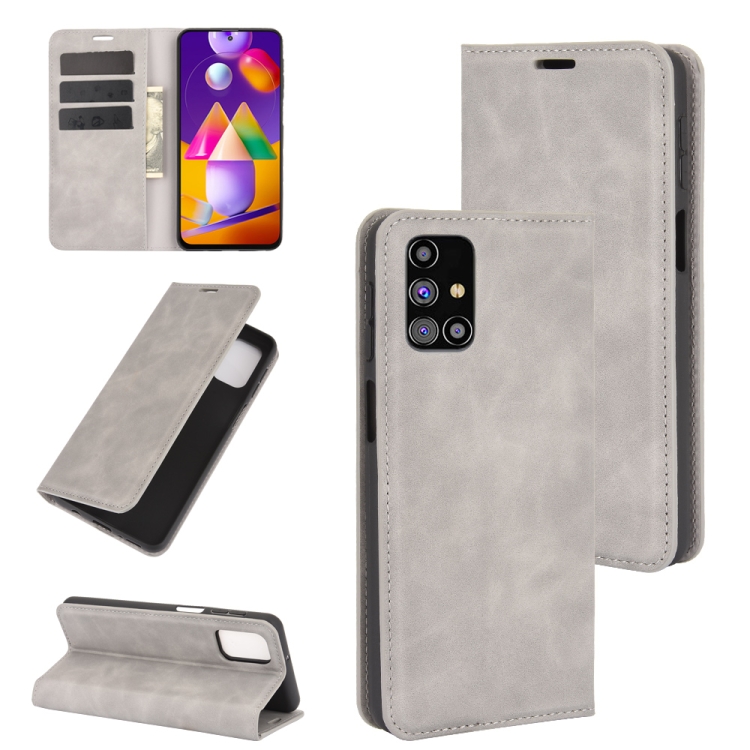 สำหรับ Samsung Galaxy M31s Retro-skin Business Magnetic Suction ซองหนัง ...