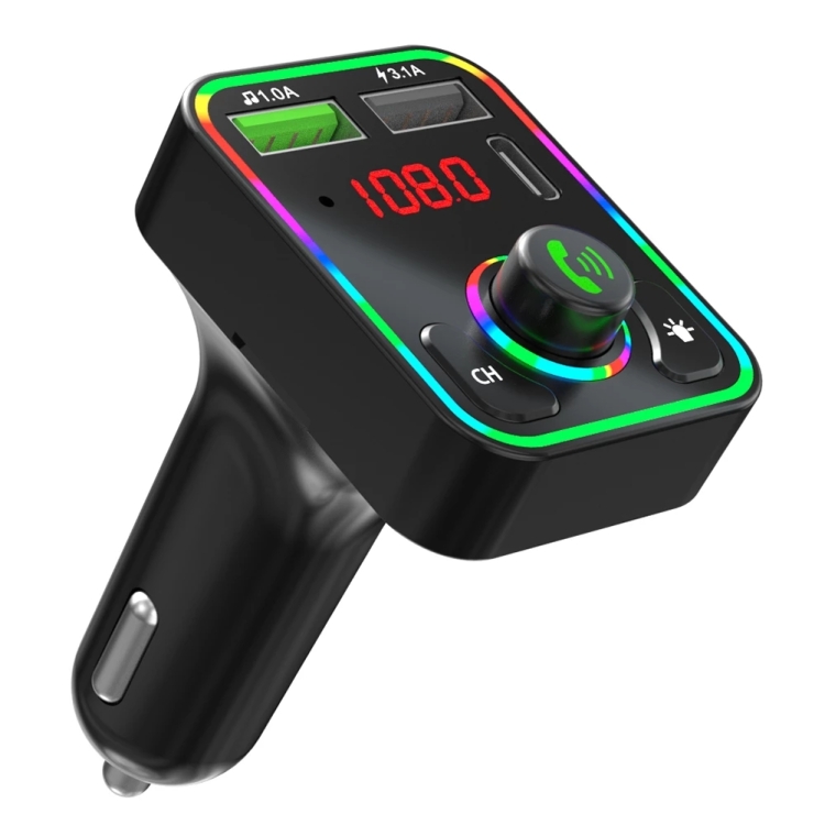 Coche Bluetooth, carga rápida QC3.0 Bluetooth 5.0 Transmisor FM con  retroiluminación LED de 7 colores y 2 puertos USB, adaptador Bluetooth para  coche Llamada manos libres y soporte Unidad flash USB y