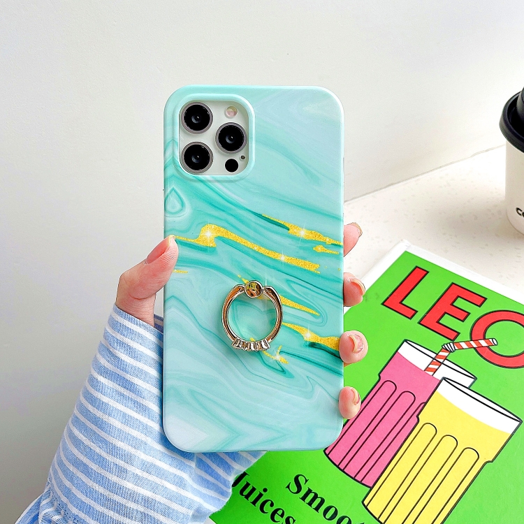 Funda iPhone 14 Pro Max de Silicona con Anillo Diseño Marmól