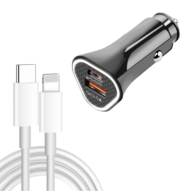 TE-P23 38W PD USB-C / TYPE-C + QC30 USB Triangle Car Charger + USB-C ...