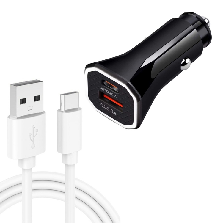 CARGADOR COCHE CARGA RAPIDA PD + QC 38W 3A + CABLE PD USB-C A USB