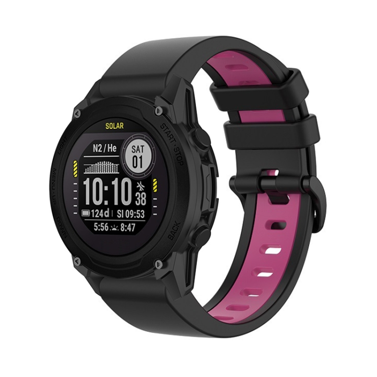 สำหรับ Garmin Descent G1 22mm Silicone Sports Band Watch สองสี (สีดำ+Pink)