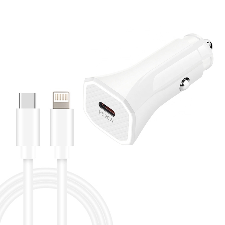 TE-P2 PD20W USB-C / Type-C Car Charger with Type-C to 8 Pin Data  Cable(White)