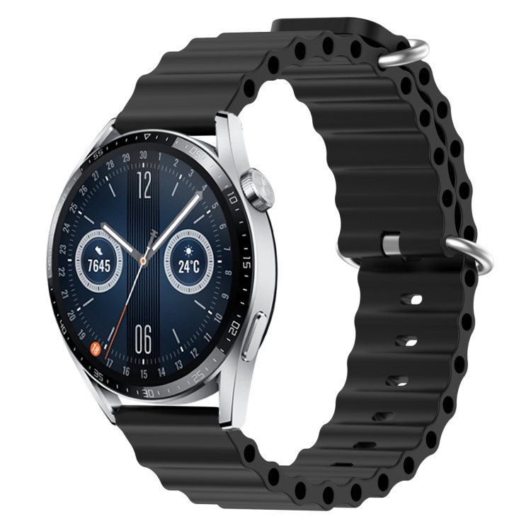 Per Huawei Watch GT3 46mm 22mm Cinturino in silicone a tinta unita stile  oceano (nero)