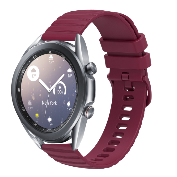 สำหรับ Samsung Galaxy Watch3 41mm 20mm Wavy Dotted Solid Color สายนาฬิกาซิลิโคน สีแดงไวน์ 2998