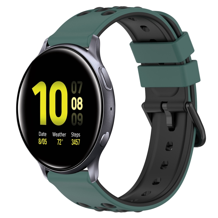 For Samsung Galaxy Watch Active2 40mm mm Two Color Porous Silicone Watch Band Olive Green Black