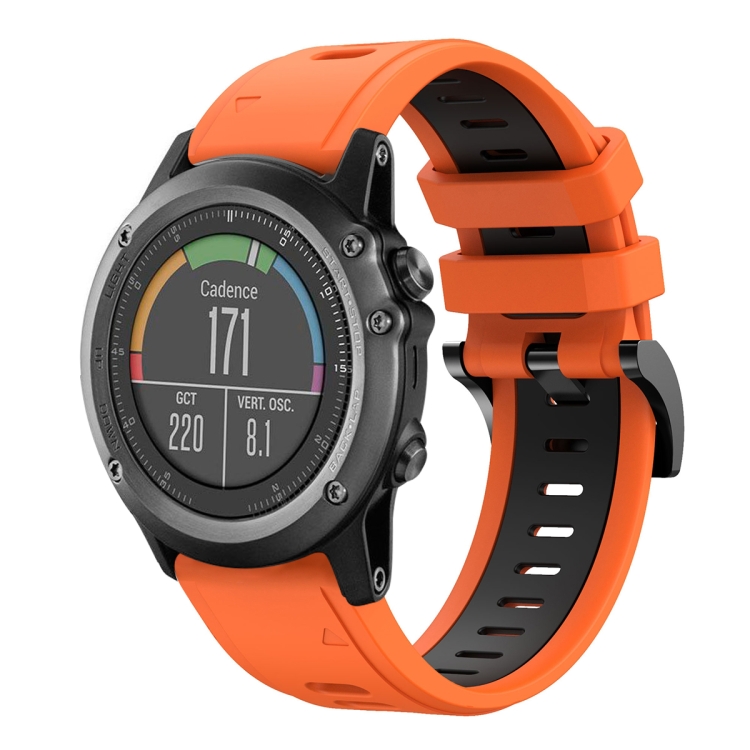Erobre frynser maler For Garmin Fenix 3 HR 26mm Two-Color Sports Silicone Watch Band (Orange+Black)