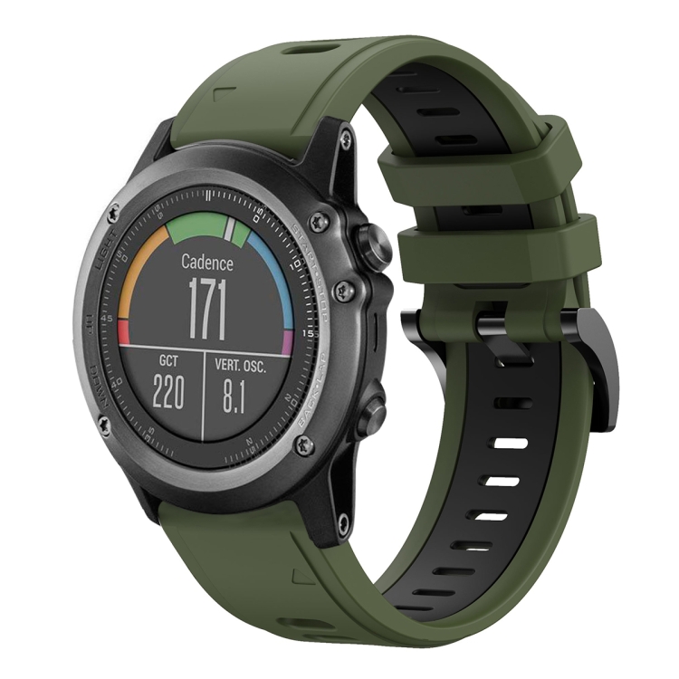isolation indendørs udbrud For Garmin Fenix 3 Sapphire 26mm Two-Color Sports Silicone Watch Band(Army  Green + Black)