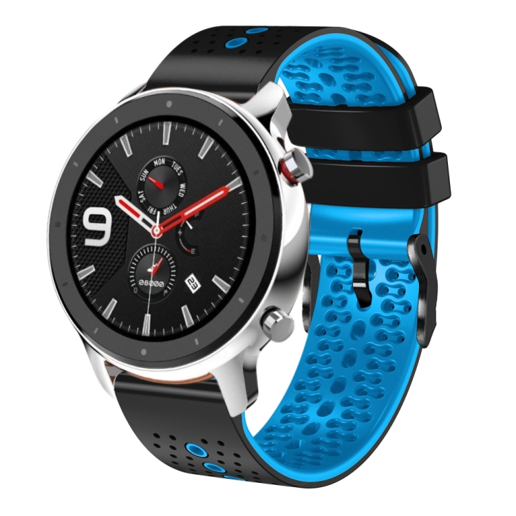 For Amazfit GTR 4 Pro 22mm Perforated Two-Color Silicone Watch  Band(Black+Blue)