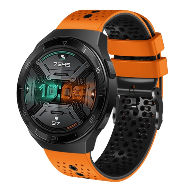 Para Samsung Galaxy Watch 46mm 22mm Correa de reloj de silicona bicolor  perforada (naranja + negro)