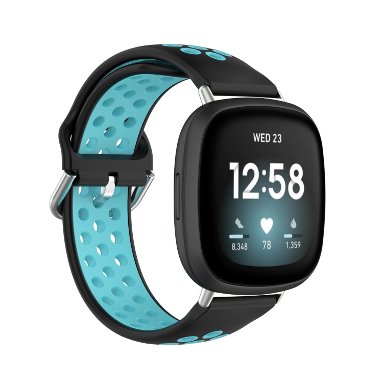 Para Fitbit Versa 3 correa de reloj de silicona transpirable perforada de  dos colores (negro +