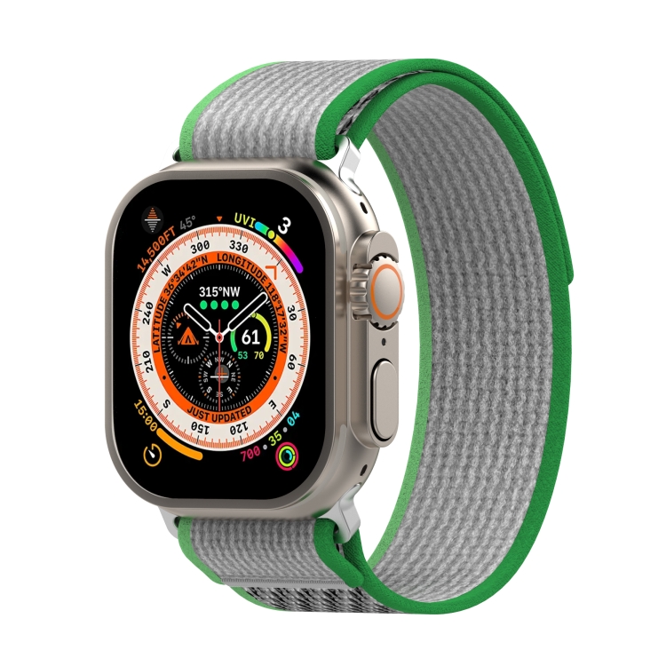 Double Color Nylon Hook and Loop Fastener Watch Band For Apple Watch Ultra  49mm(Green+