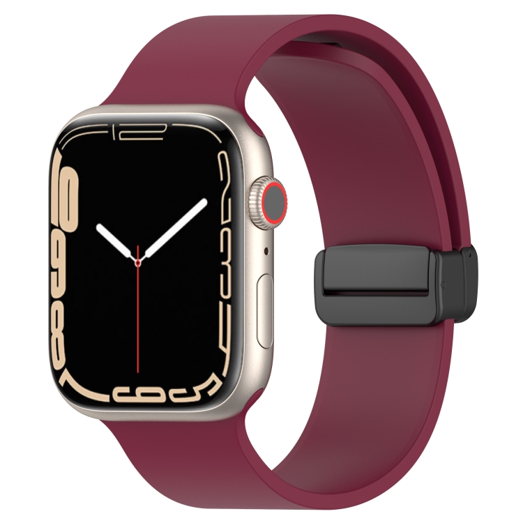Magnetische schwarze Schnalle glattes Silikon-Uhrenarmband für Apple Watch  Series 8&7 45mm / SE 2&6&SE&5&4 44mm / 3&2&1