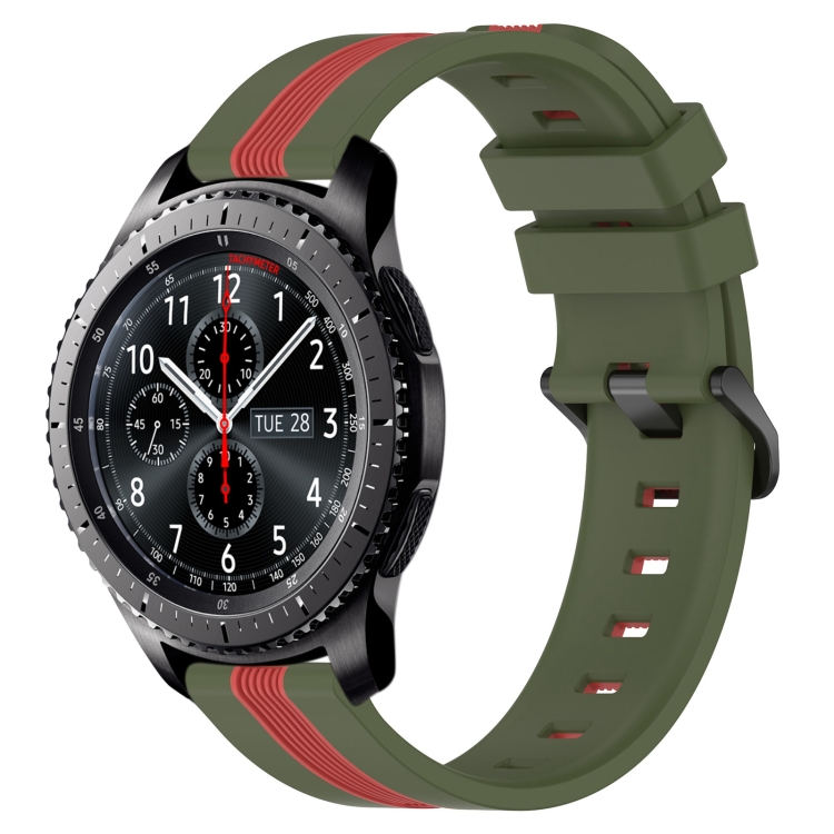 For Samsung Gear S3 Frontier 22mm Vertical Two Color Silicone Watch Band Army Green Red