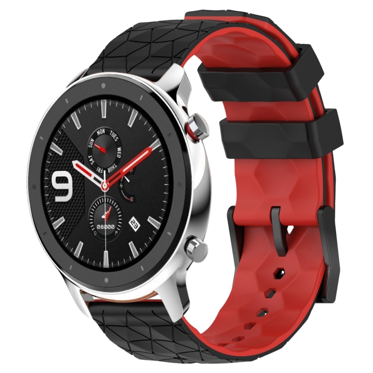 Amazfit GTR 4 Pro 22mm 축구 텍스처용 2색 실리콘 시계 밴드(검은색 + 빨간색)