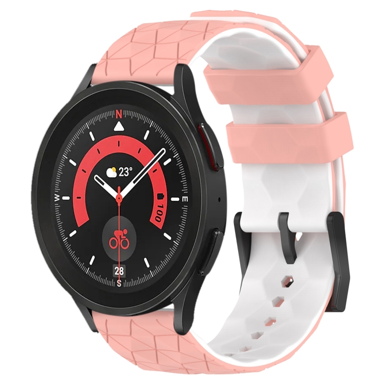 [$1.43] For Samsung Galaxy Watch 5 Pro 45mm 20mm Football Pattern Two-Color  Silicone Watch Band(Pink+White)