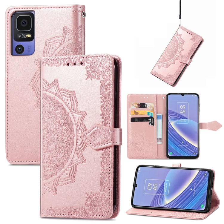 For TCL 40 SE Mandala Flower Embossed Leather Phone Case(Rose Gold)