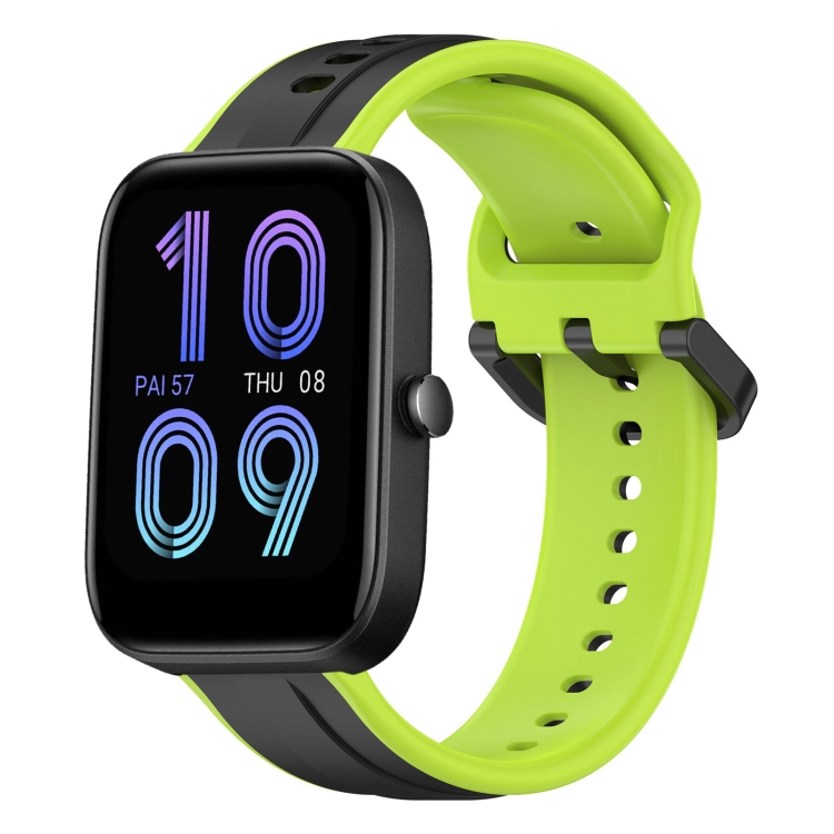 Per Amazfit Bip 3 20mm Convex Loop Cinturino in silicone bicolore (nero +  lime)