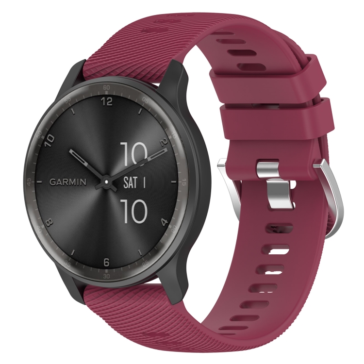 For Garmin Forerunner 645 Music 20mm Cross Textured Solid Color Silicone Watch Band Wine Red