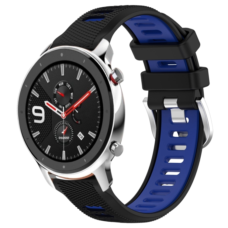 Para Amazfit GTR 4 22 mm correa de reloj de silicona bicolor perforada  (negro + azul)