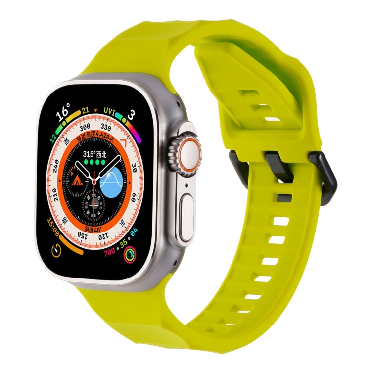 适用于 Apple Watch 5 44mm 波纹硅胶运动手表带（荧光绿）
