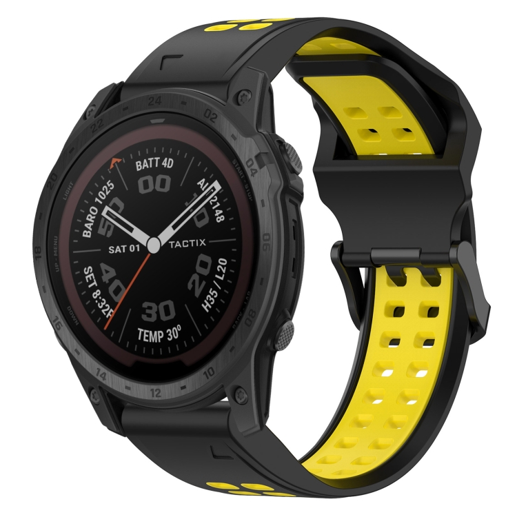 Pour Garmin Fenix 7X 26mm Silicone Sports Bracelet de montre bicolore  (Amygreen + Black)