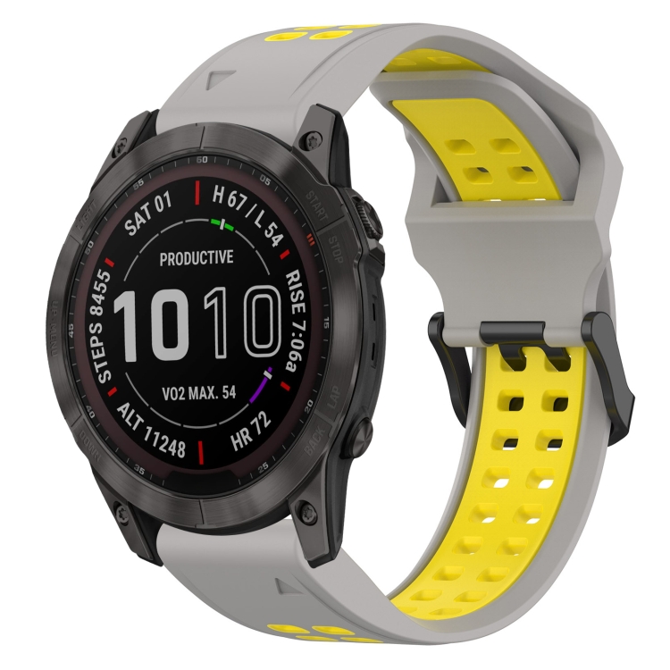 Pour Garmin Fenix 6X Pro 26mm Sports Bracelet de montre en silicone  bicolore (jaune + noir)