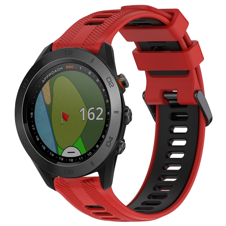 For Garmin Approach S60 Sports Two Color Silicone Watch Band Red Black