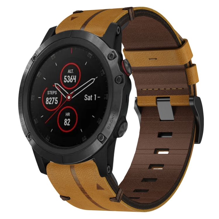 For Garmin Fenix 5X Plus 26mm Leather Textured Watch Band Brown